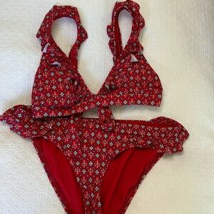 Red floral bikini